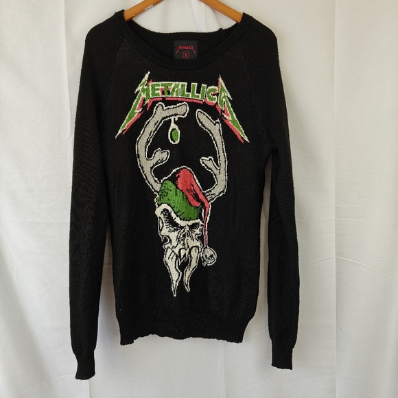 METALLICA Ugly Christmas Sweater Skull Wool Blend Black Size Small Men's - Picture 2 of 6